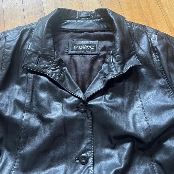 Pelle & Fino Womens Black Leather Button Up Collar Jacket Coat - Picture 8 of 9